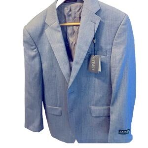 Lauren Ralph Lauren Leland Suit Jacket Blazer in Light Blue White Sz 38 Short.